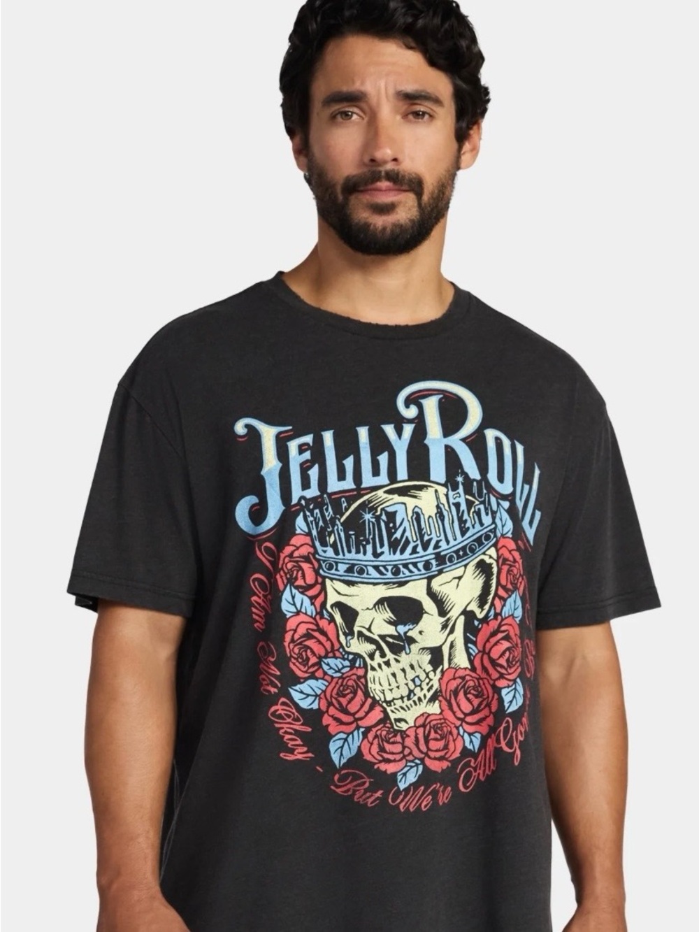 Jelly Roll Graphic Band T Shirt Large Black Skull Roses Country Rap Tee